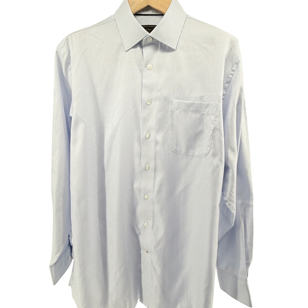 Jos A Bank Reserve Albini Italian Fabric Blue Dress Shirt Mens 17 36 Cotton